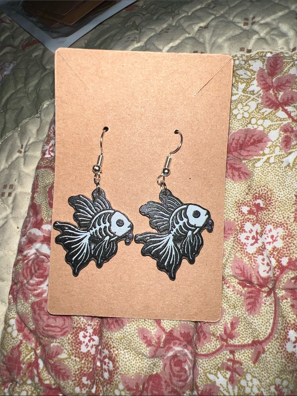 Handmade Black & White Fish Drop Earrings - Pets Fish Themed Jewelry